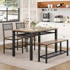 Farmhouse 47" Dining Table Set for 4 – Space-Saving Kitchen Set with Bench, Chairs, Storage Shelf & Metal Frame - 3 of 4