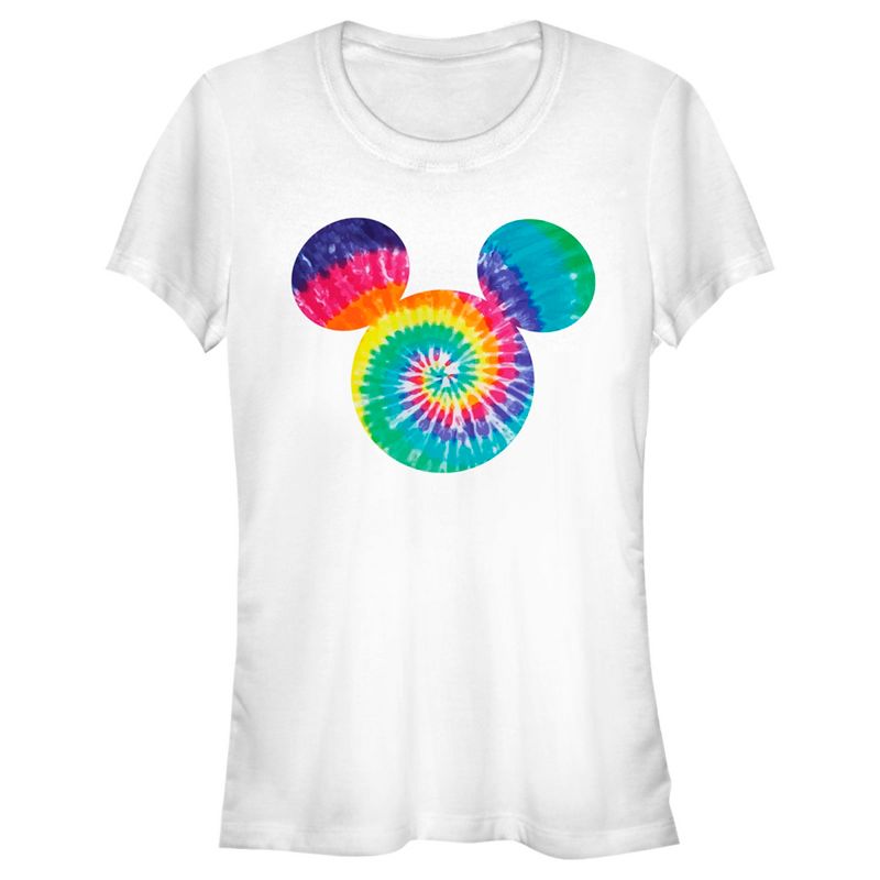Juniors Womens Mickey & Friends Rainbow Tie-Dye Mickey Mouse Logo T-Shirt, 1 of 5
