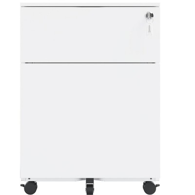Vynxaria White 2-Drawer Mobile File Cabinet - Efficient Utility Storage Cabinets with Lock and Casters