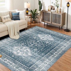 Washable Rug - Foldable Low Pile Non-Slip Modern Soft Indoor Carpet, Non-Shedding Fade Resistant  (Blue) - 1 of 4