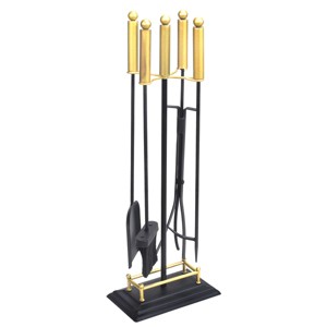 Barton Classic 5-Pieces Rustic Fireplace Tools Set Hearth Iron Poker Wood Stove Log Tongs Holder Brush - 1 of 2