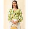 INSPIRE CHIC Women's Floral Print V Neck Pleated Waist Lantern Long Sleeve Crop Top Shirts - 3 of 4