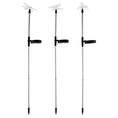 3pc Solar Outdoor LED Stake Butterfly, Hummingbird & Dragonfly Light - Pure Garden