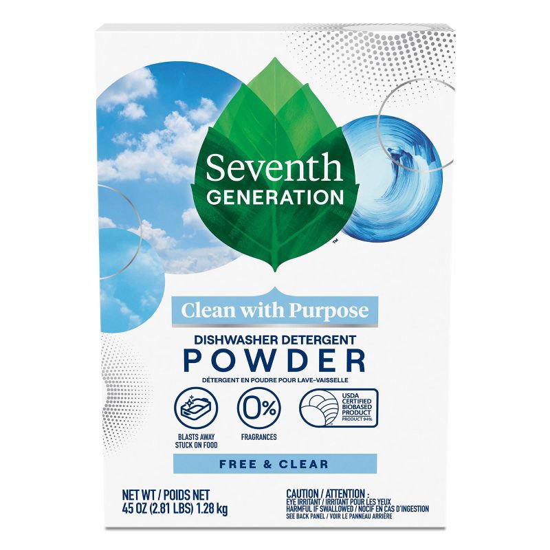 Seventh Generation Free &#38; Clear Auto Dishwasher Detergent Powder - 45oz, 1 of 9