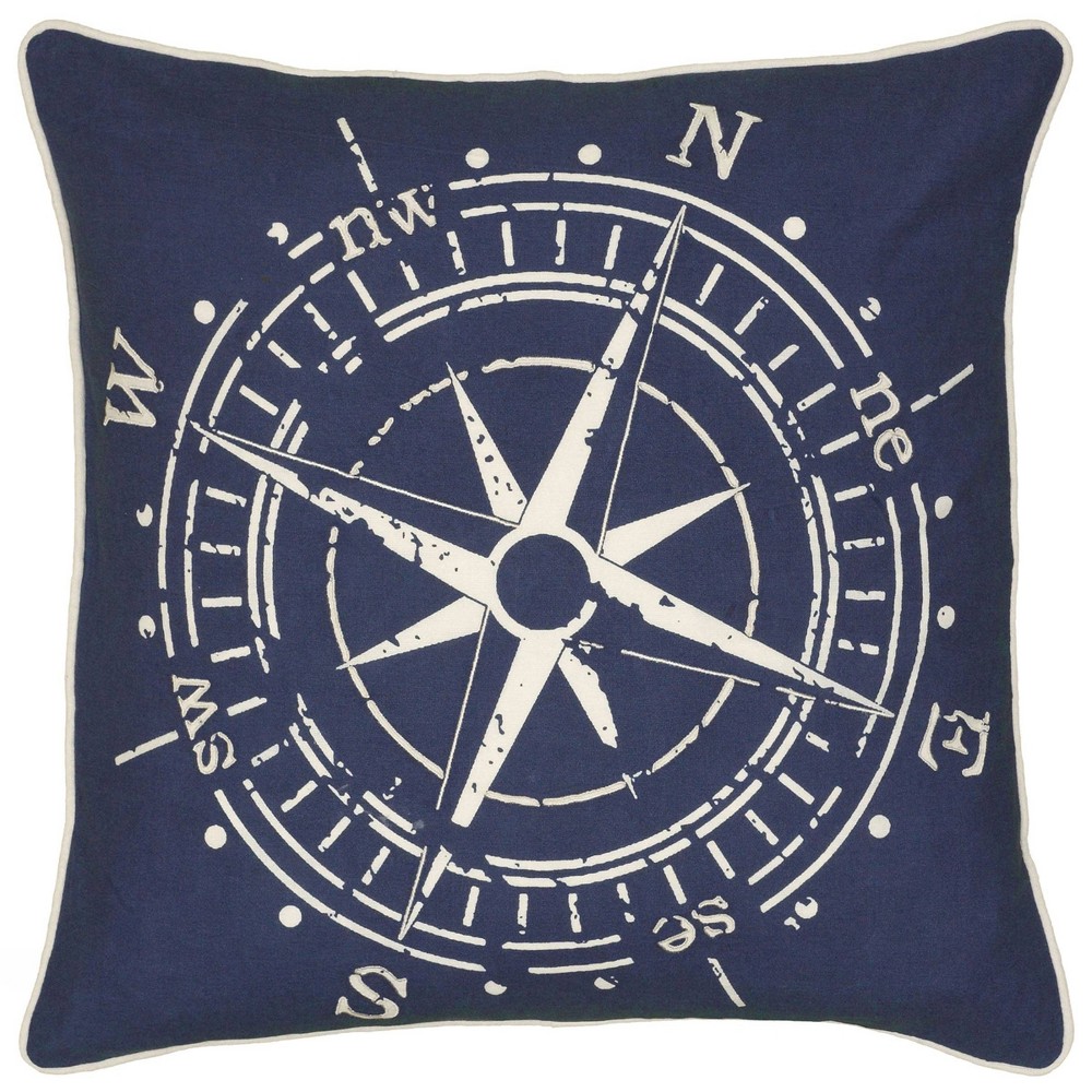 Photos - Pillow 18"x18" Compass Poly Filled Square Throw  - Rizzy Home: Nautical Ind