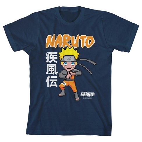 Naruto Shippuden Pixel Character Youth Navy Blue Graphic Tee-s : Target