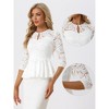 Allegra K Women's Floral Lace Keyhole Front Sheer 3/4 Sleeve Peplum Blouses - 2 of 4