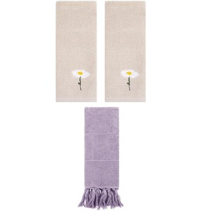 REGALWOVEN 3 Packs Cotton Soft Absorbent Floral Pattern and Solid Hand Towels - 1 of 4