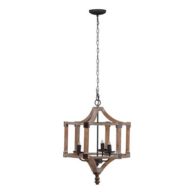 Andreas Round Chandelier Antique Wood - A&B Home