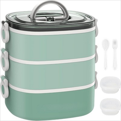 94OZ 3-Layer Stackable Leakproof Bento Lunch Box with Spoon, Fork & Sauce Boxes