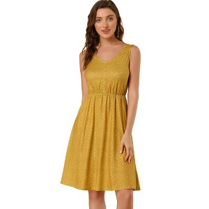INSPIRE CHIC Women's Midi Polka Dots V-Neck Tie Drawstring Waist Sleeveless Dress - 1 of 4