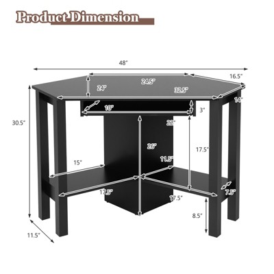 Black Wooden Corner Desk with Drawer and Keyboard Tray