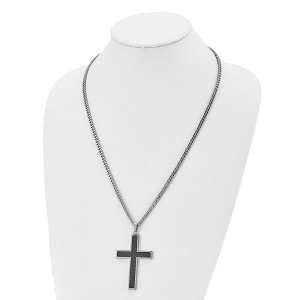 Chisel Stainless Steel Polished with Black Carbon Fiber Inlay Cross Pendant on a 24" Curb Chain Necklace - 1 of 4