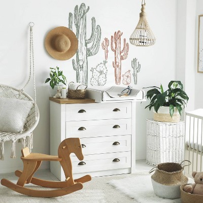 Hand-Drawn Cactus Peel and Stick Wall Decals, Green and Orange