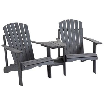 Outsunny Fire Pit Seating, 2 Wooden Adirondack Chairs With Outdoor ...