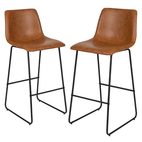 Emma and Oliver Set of 2 Kitchen Bar Height Stool 30 Inch Light Brown LeatherSoft Barstool