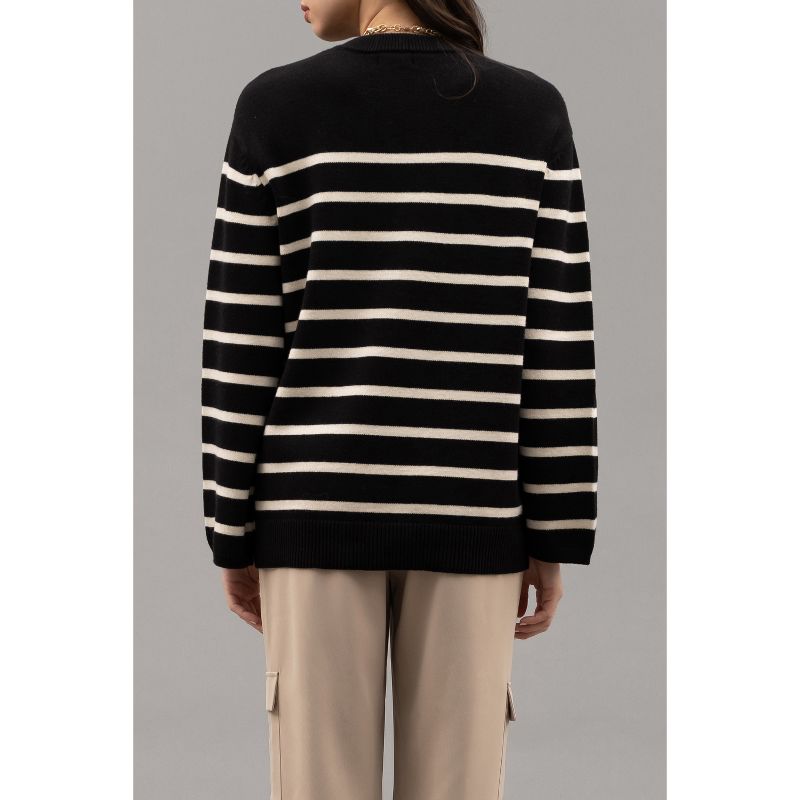 August Sky Women's Crew Neck Relaxed Fit Stripe Knit Sweater, 2 of 7