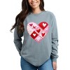 Heart Stitching Patchwork Print - Women's Garment Dyed Long Sleeve Graphic T-Shirt - 3 of 4