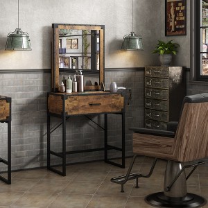 Sevobal Desks Styling Barber Station With Mirror Drawer and Charging Station, Beauty Salon Spa Equipment, Brown, 30.12"*16.73"*63.58" - 1 of 4