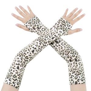 INSPIRE CHIC Women's Sun Protection Leopard Print Compression Sleeves Gloves with Tumb Hole 1 Pair - 1 of 4