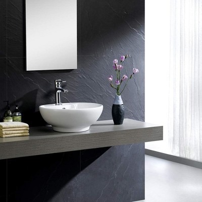 Glossy White Ceramic Circular Vessel Sink with Overflow