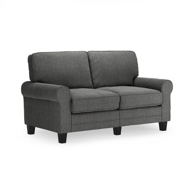 Gray Leather Rolled Arm Loveseat with Pillow Back