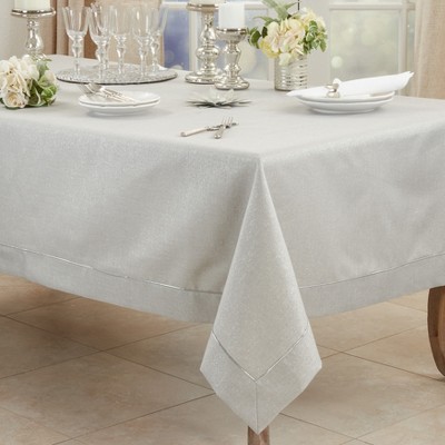 Silver Shimmering Tablecloth with Piping Detail, 50" x 70"