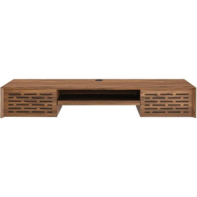 Walnut Wall Mounted Office Desk with Drawer and Keyboard Tray