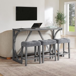 KWPZQEB Bar Table Set, 59" Rectangular Narrow Side Table with 3 Upholstered Stools & Power Outlet, Sofa Table, Coffee Bar for Living Room, Kitchen - 1 of 4