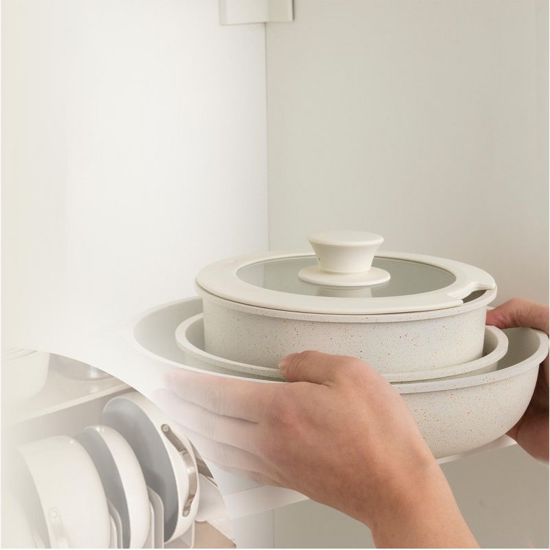 CAROTE Pots and Pans Set, Nonstick Cookware Sets Detachable Handle, Induction RV Kitchen Set Removable Handle, Oven Safe, Cream White,  11pcs, 4 of 8