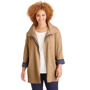 Catherines Women's Plus Size Liz&Me Funnelneck Raincoat - 1 of 4