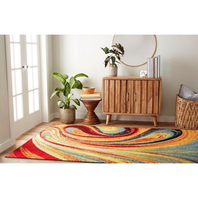 8' x 10' Red and Yellow Abstract Synthetic Area Rug