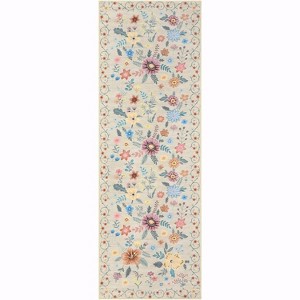 4x6 Kitchen Runner Floral Rug Runners for Hallway Bedroom,Soft Ultra-Thin Indoor Low Pile Flower Carpet with Non Slip Backing,Green - 1 of 4