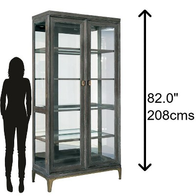 Edgewater Brown Oak Lighted Display Cabinet with Glass Doors