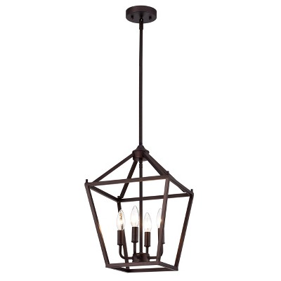 Chloe Lighting Ironclad Industrial 4 Light Oil Rubbed Bronze Inverted Pendant Ceiling Fixture 12" Wide