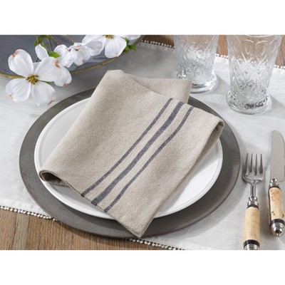 Natural Striped Linen Napkins Set of 4, 20" Square