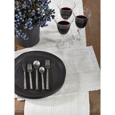Beige Cotton Ribbed Table Runner with Shimmering Design