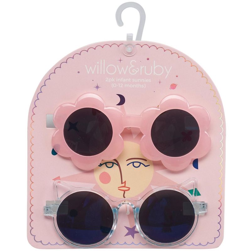 Willow & Ruby 2 Pack Infant's Sunglasses for Girls (Infant, Baby) in Pink Flower & Glossy Blue Cat, 5 of 6