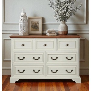 Farmhouse 7-Drawer Dresser Storage Cabinet, Rustic Sideboard Buffet TV Stand Organizer with Vintage Design for Bedroom, Living Room, Entryway - 1 of 4