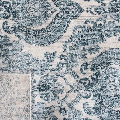 Navy and Ivory Floral Medallion Synthetic Area Rug, 5'3" x 7'7"