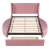 YOOCOZZ Queen Size Velvet Upholstered Platform Bed with Wingback Headboard, Storage Drawer and Side Storage Stools - 3 of 4