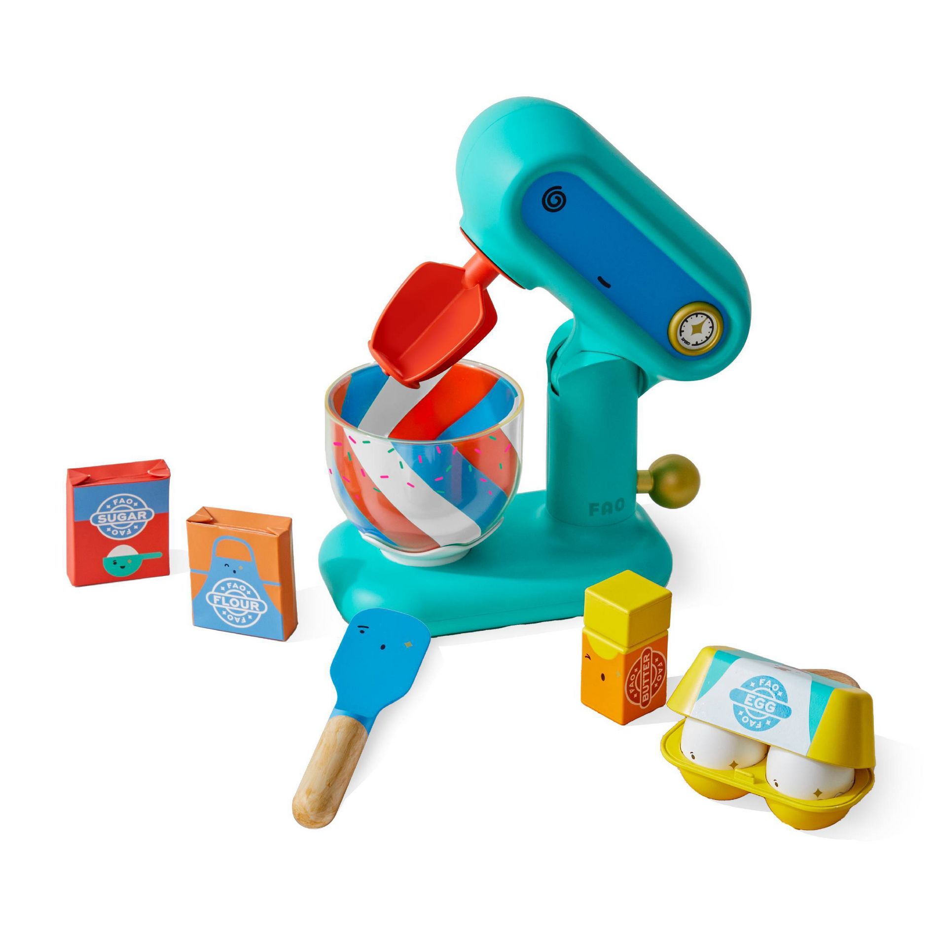 FAO Schwarz Best Baker Pretend Mixer Playset: Creativity Kitchen Toys with Bowl, Spatula, Play Food, 9 Pieces