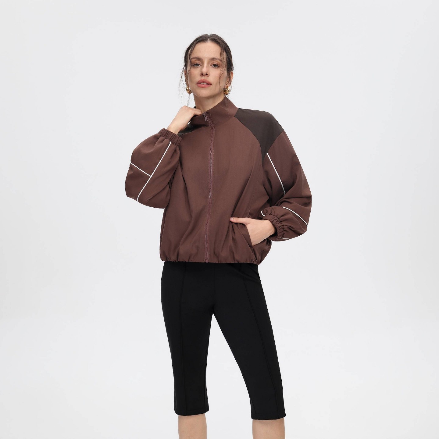 Женская куртка A New Day Long Sleeve Colorblock Sporty, цвет: Коричневый — фото 4