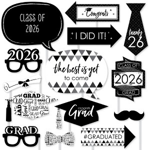 Big Dot of Happiness Black and White 2026 Graduation Party Photo Booth Props Kit - 20 Count - 1 of 4