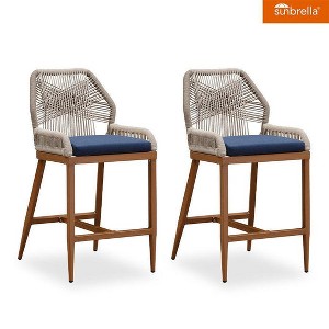 PURPLE LEAF Patio Sunbrella Bar Stools Set of 2 Handwoven Wicker Bar Height Stool Modern Aluminum Outdoor Wicker Barstools with Back and Cushion - 1 of 1
