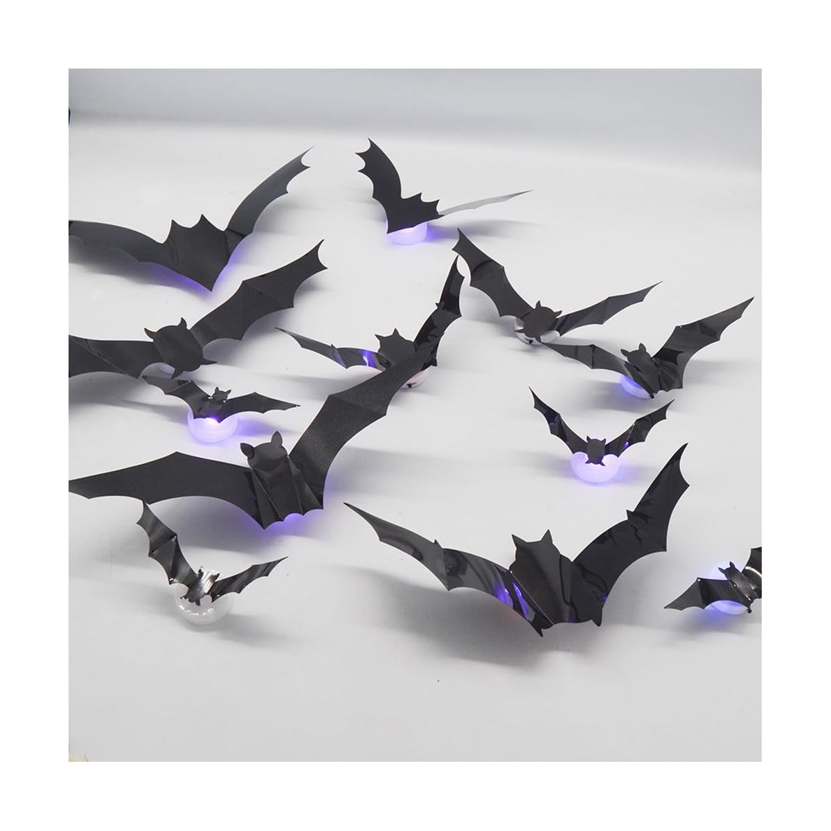 96 pack Halloween 3D Bats Wall Decor, Luminous Scary Bat Window Cling | Lighted, Assorted Size, Halloween Party Supplies for Bedroom, Home, Indoor - thumbnail 6