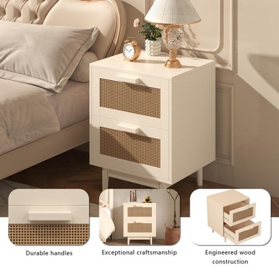TIRAMISUBEST Rattan Nightstand Faux Rattan Drawer Storage Bedside Storage Living Room Bedroom
