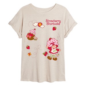 Women's - Strawberry Shortcake - Custard And Flowers Oversized Graphic T-Shirt - 1 of 4