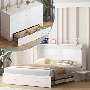 Mjkone Queen Murphy Bed Cabinet with Built-in Charging Station and Drawer,Trifold Mattress, Modern Murphy Cube Chest Bed - 1 of 4