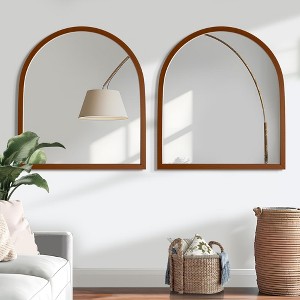 Solid Wood Straight Edge Right-Angle Arched Walnut Color Hanging Mirror 90x80x2cm (Double-Sided Mounting) - 1 of 4